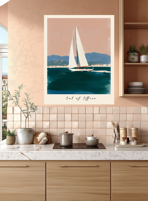 Out of The Office Sailboat Lake Landscape Art Print