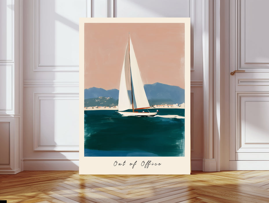 Out of The Office Sailboat Lake Landscape Art Print