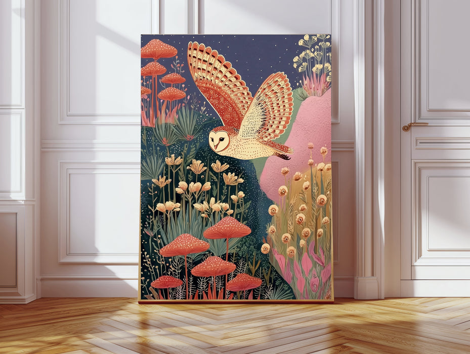 Owl Meadow  Folk Style Art Print