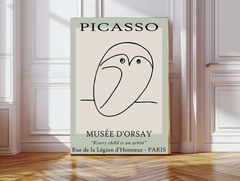 Pablo Picasso Green Line Drawing Owl Art Print