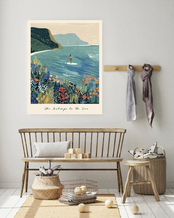 She Belongs to the Sea · Paddle boarding Coastal Art Print