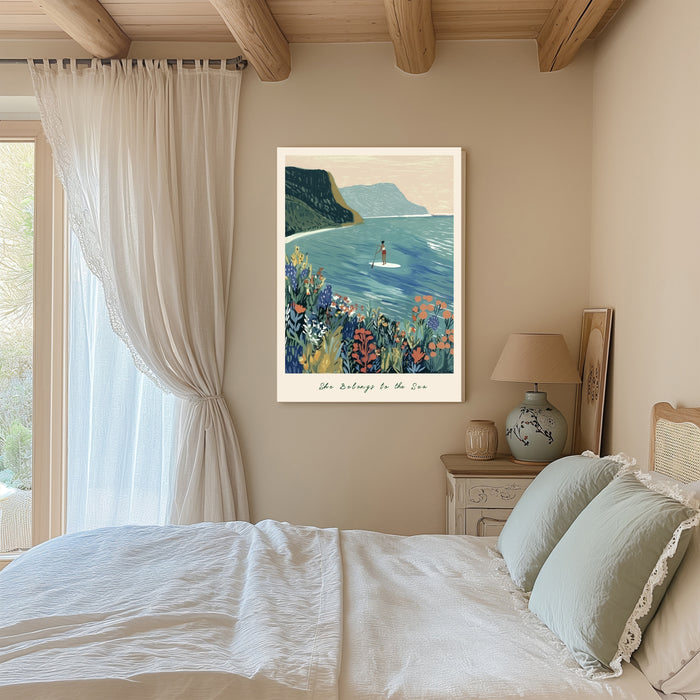 She Belongs to the Sea · Paddle boarding Coastal Art Print