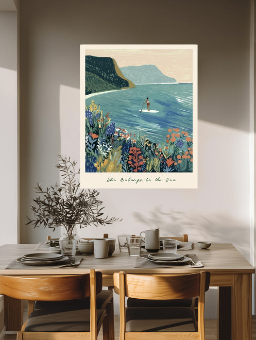 She Belongs to the Sea · Paddle boarding Coastal Art Print