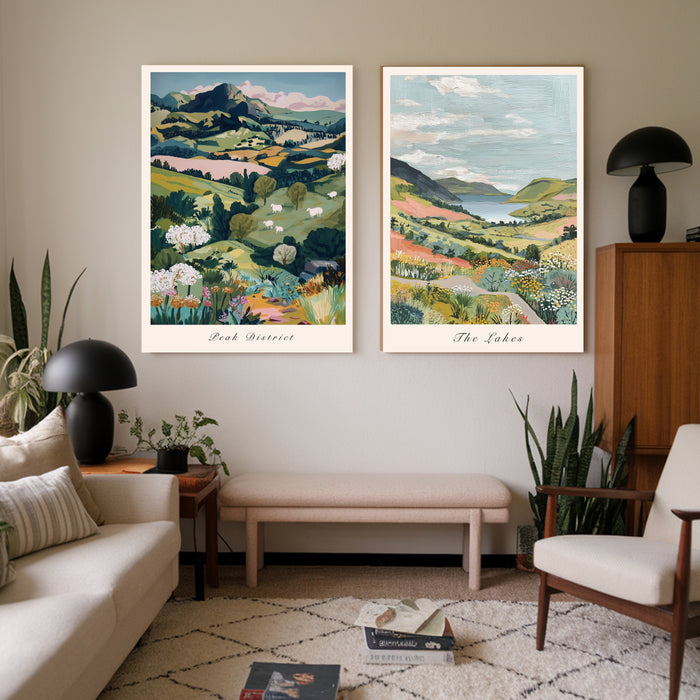 The Lakes, Peak District Set Of Two Landscape Art Prints