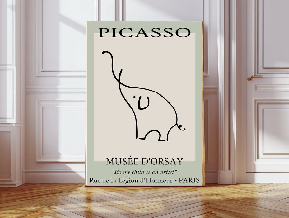 Pablo Picasso Green Line Drawing Elephant Art Print