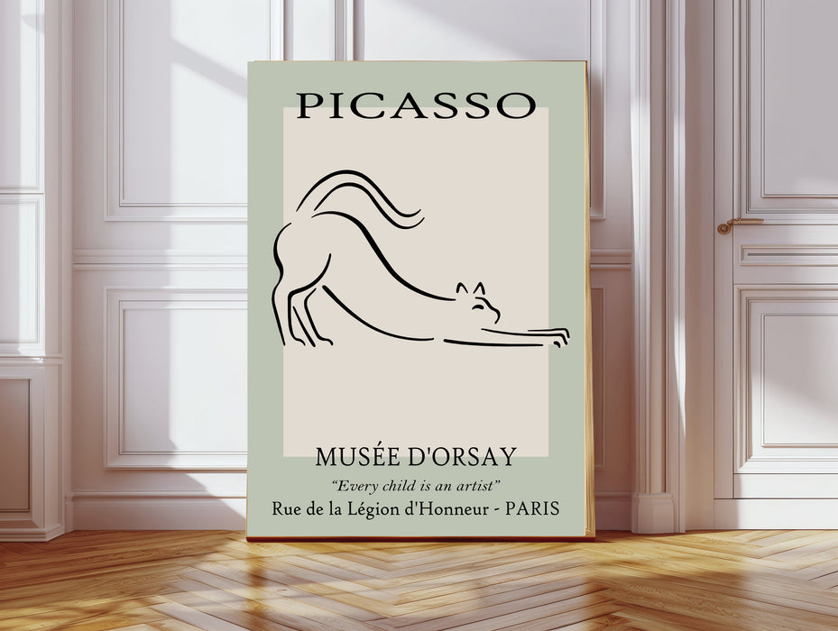 Pablo Picasso Green Line Drawing Cat Art Print
