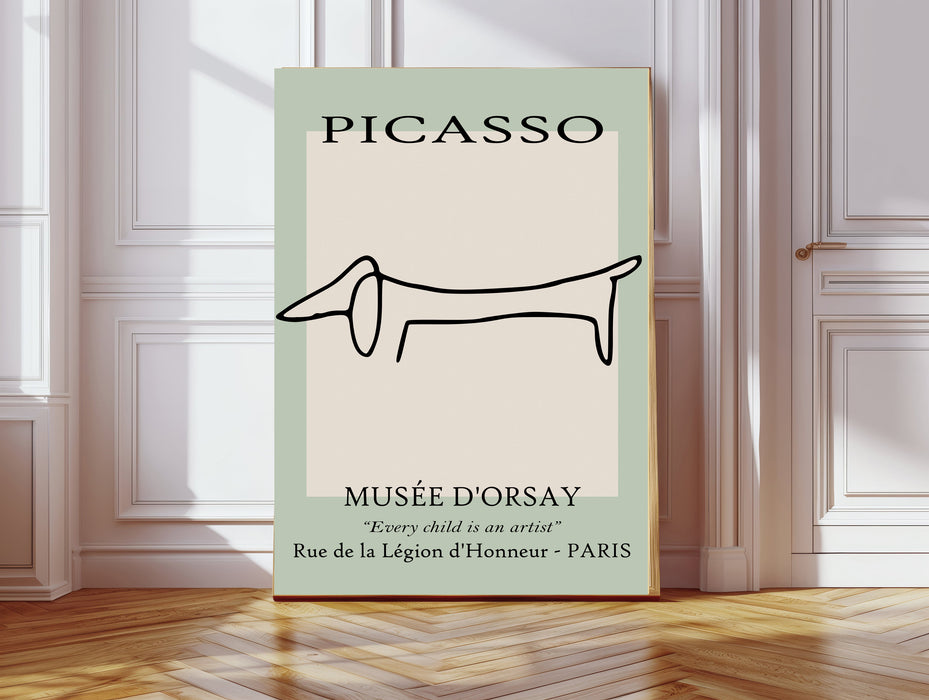 Pablo Picasso Green Line Drawing Dog Art Print