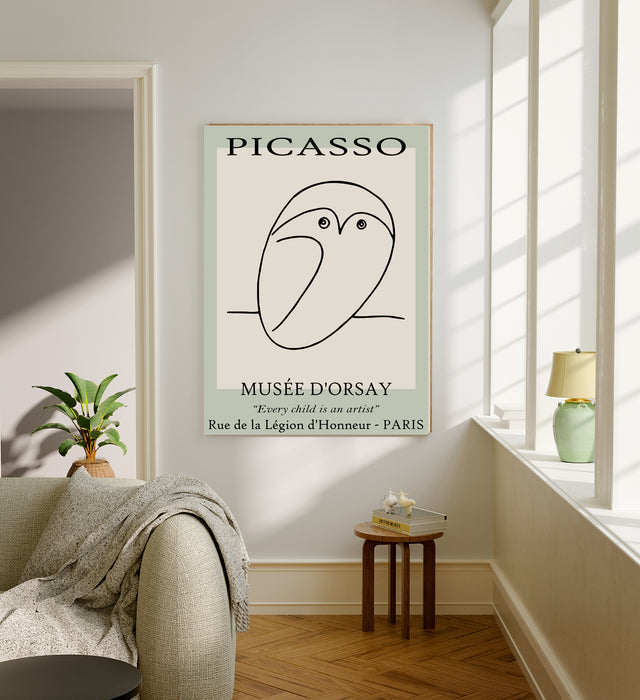 Pablo Picasso Green Line Drawing Owl Art Print