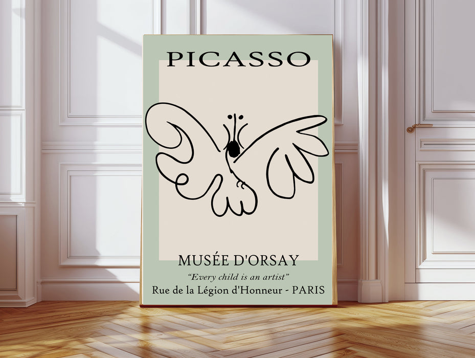Pablo Picasso Green Line Drawing Butterfly Art Print