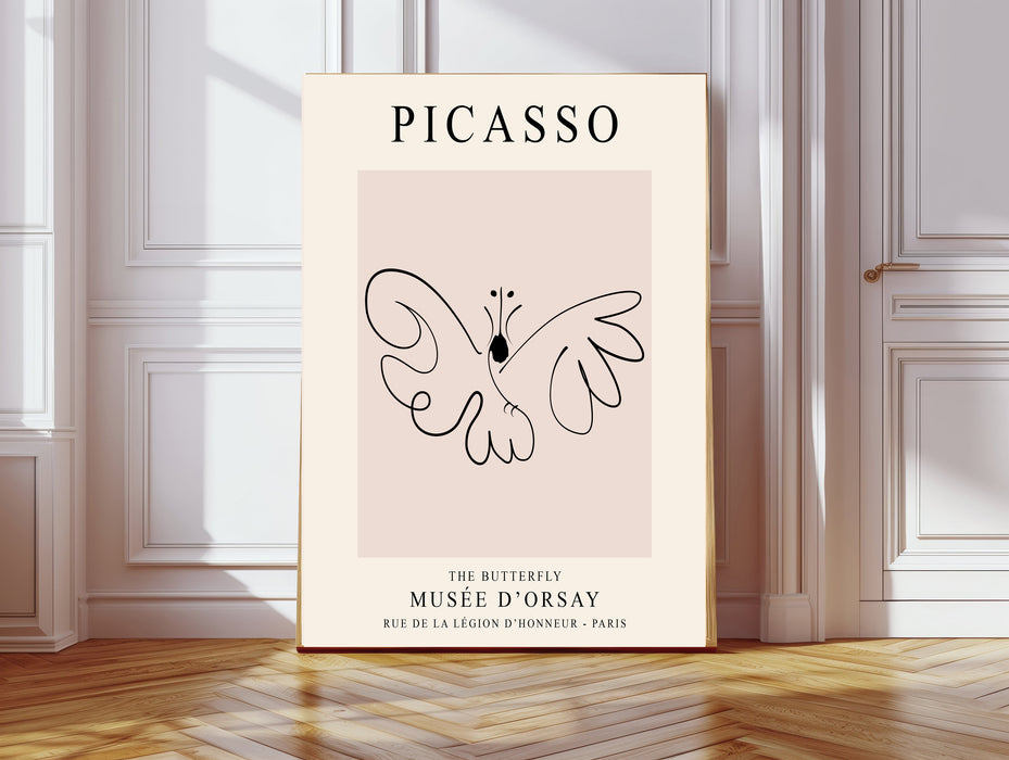 Picasso Butterfly Line Drawing Pink Art Print