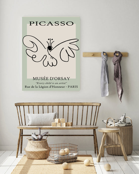 Pablo Picasso Green Line Drawing Butterfly Art Print