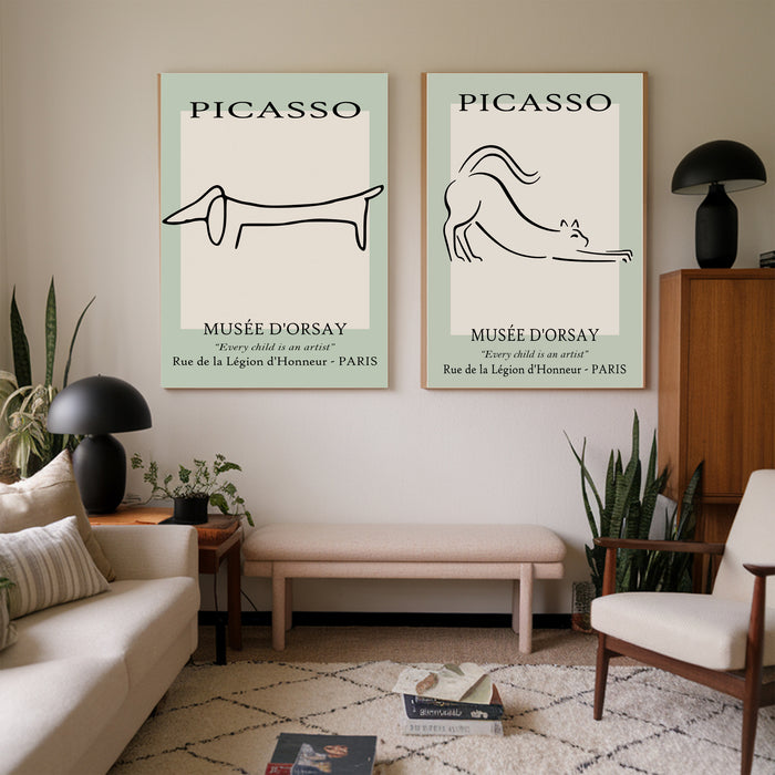 Pablo Picasso Line Drawings Cat and Dog Set Of Two Art Prints