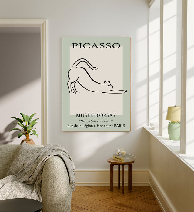 Pablo Picasso Green Line Drawing Cat Art Print