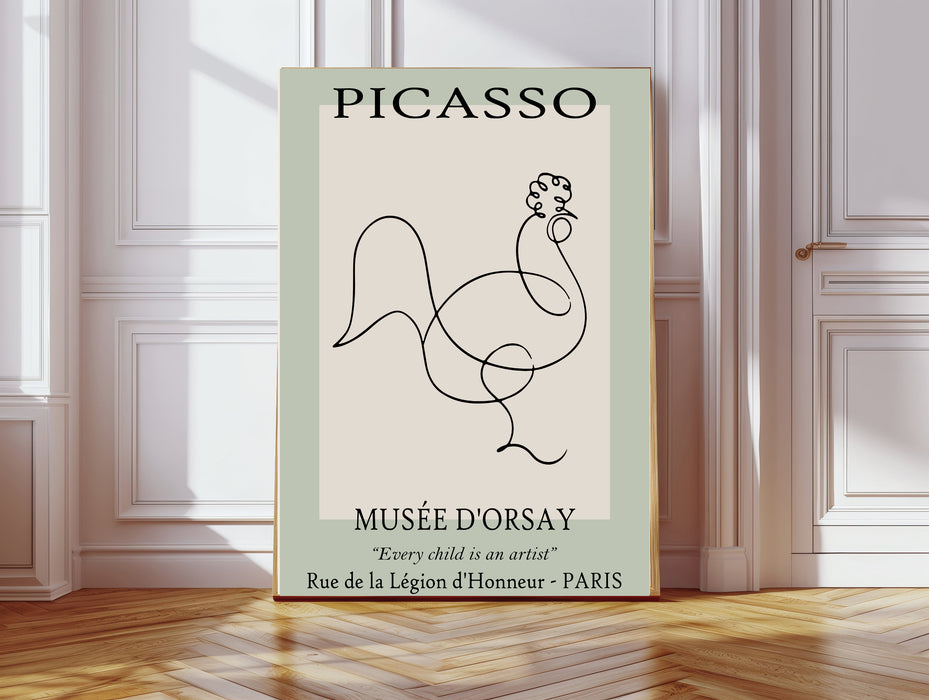 Pablo Picasso Green Line Drawing Cockerel Art Print