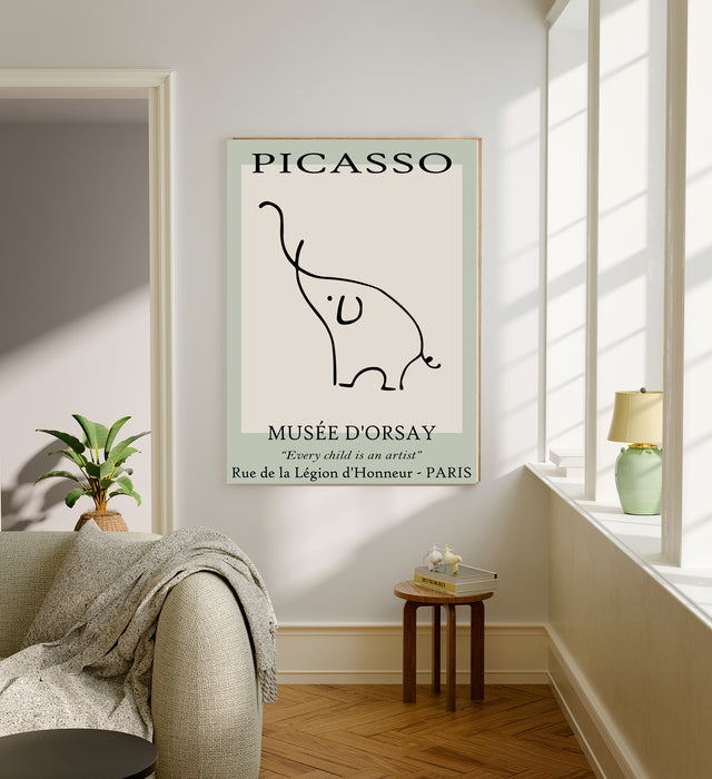 Pablo Picasso Green Line Drawing Elephant Art Print