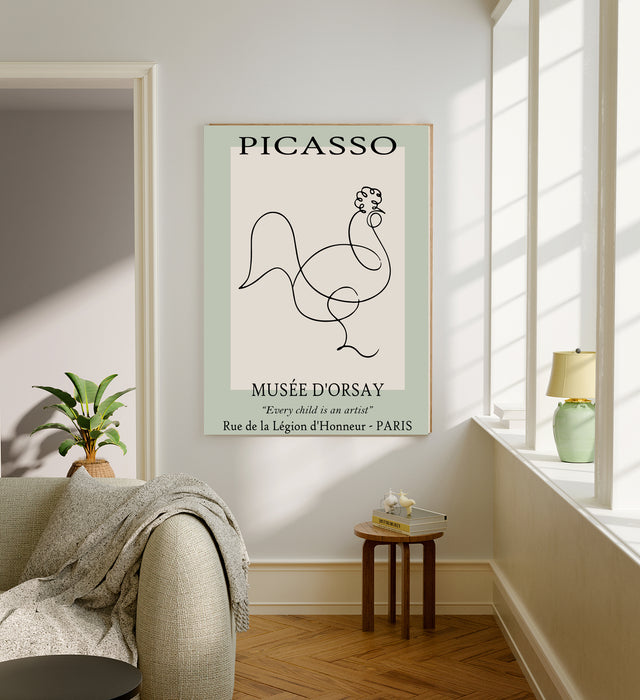 Pablo Picasso Green Line Drawing Cockerel Art Print