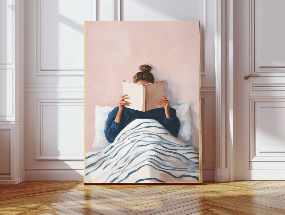 Portrait Female Reading in Bed Art Print