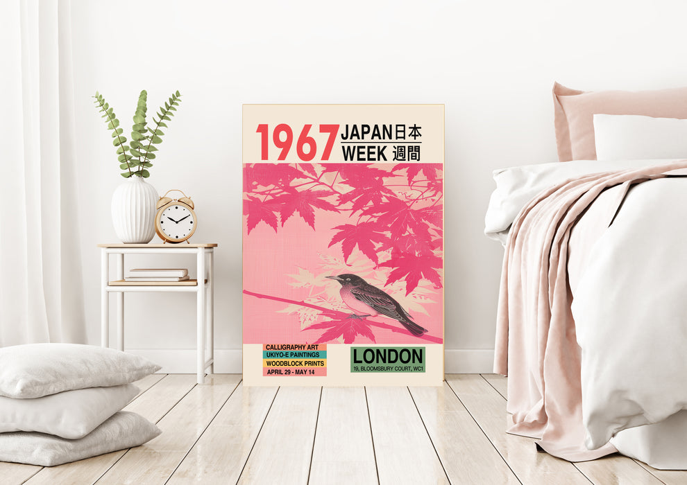 Japanese 1967 Pink Bird Exhibition Art Print