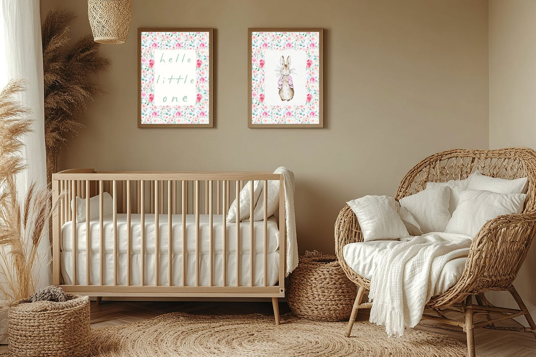 Hello Little One & Pink Rabbit Set Of Two Nursery Art Prints