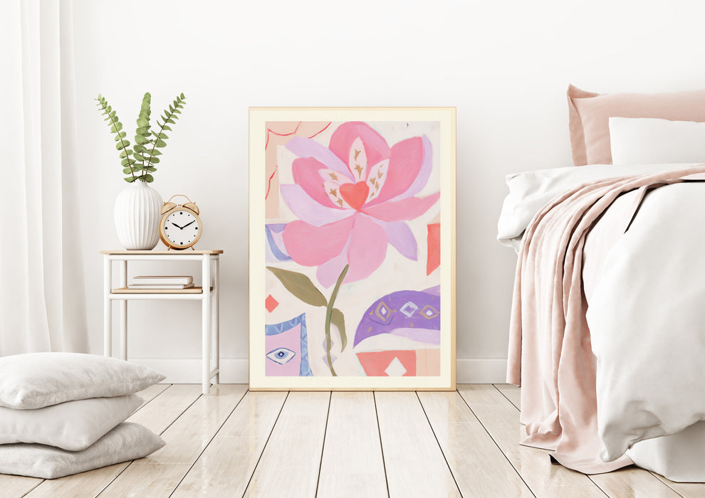 Pink Heart Abstract Flower Art Print