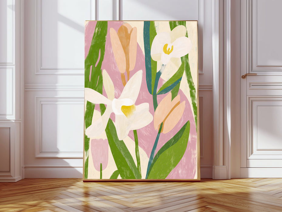 Botanical Flowers Pink Set Of Two Art Prints