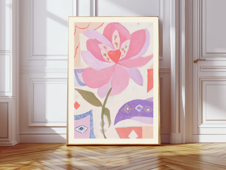 Pink Heart Abstract Flower Art Print