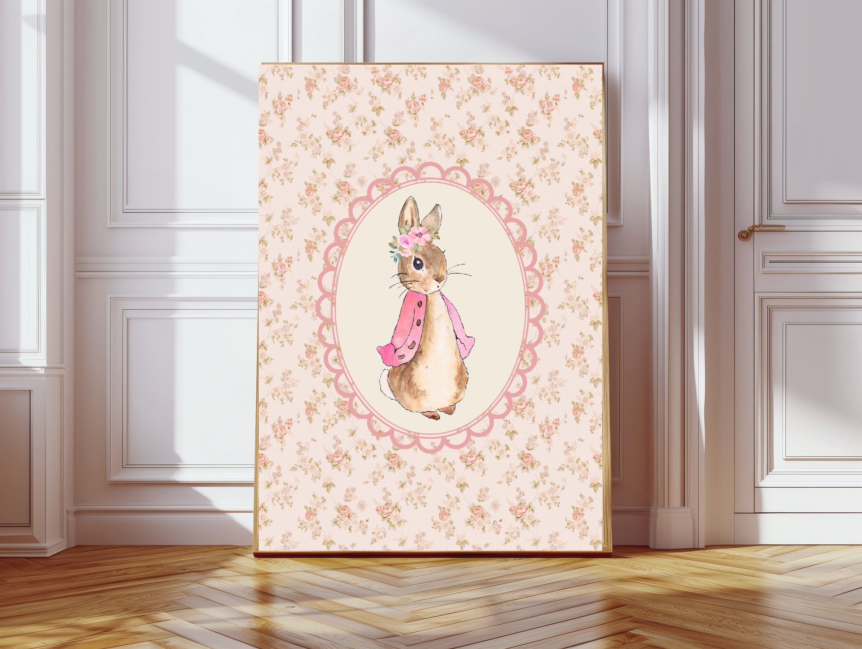 Elizabeth Rabbit Pink Floral Rabbit Pink Nursery Art Print - Stanley Street Studio - Kids ...
