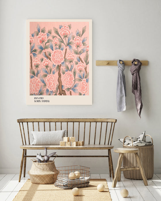 Japanese Vintage Textile Pink Floral Art Print
