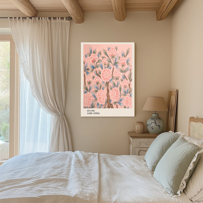 Japanese Vintage Textile Pink Floral Art Print