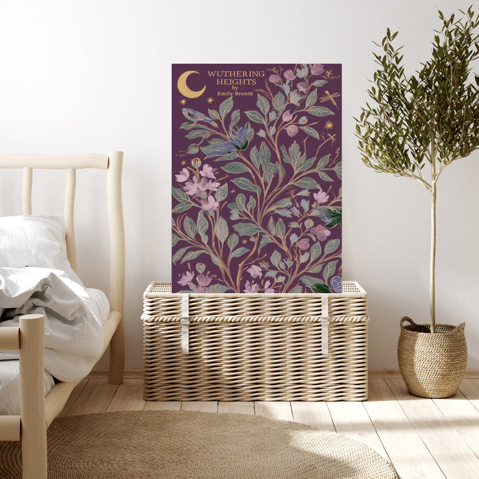 Wuthering Heights Emily Bronte Book Cover Print | Literary Botanical Wall Art | Moon Floral Illustration | Giclée Fine Art