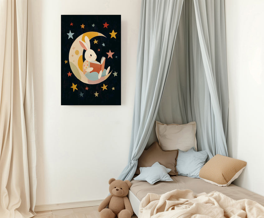 Rabbit Moon Book reading Nursery Art Print