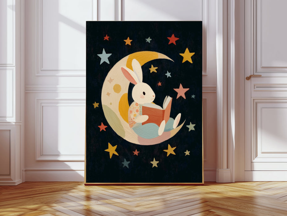 Rabbit Moon Book reading Nursery Art Print