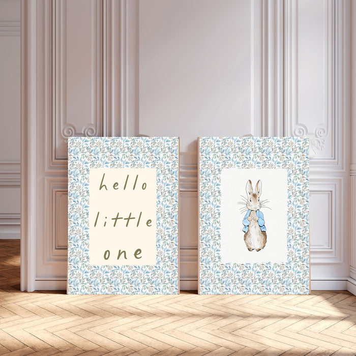 Hello Little One & Blue Rabbit Set Of Two Nursery Art Prints