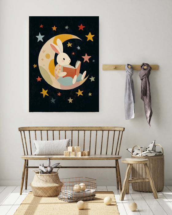 Rabbit Moon Book reading Nursery Art Print