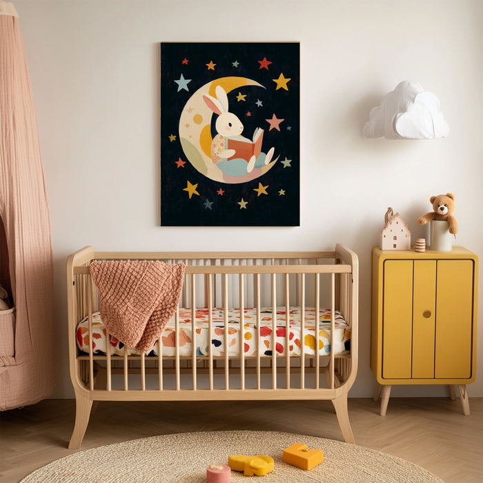 Rabbit Moon Book reading Nursery Art Print