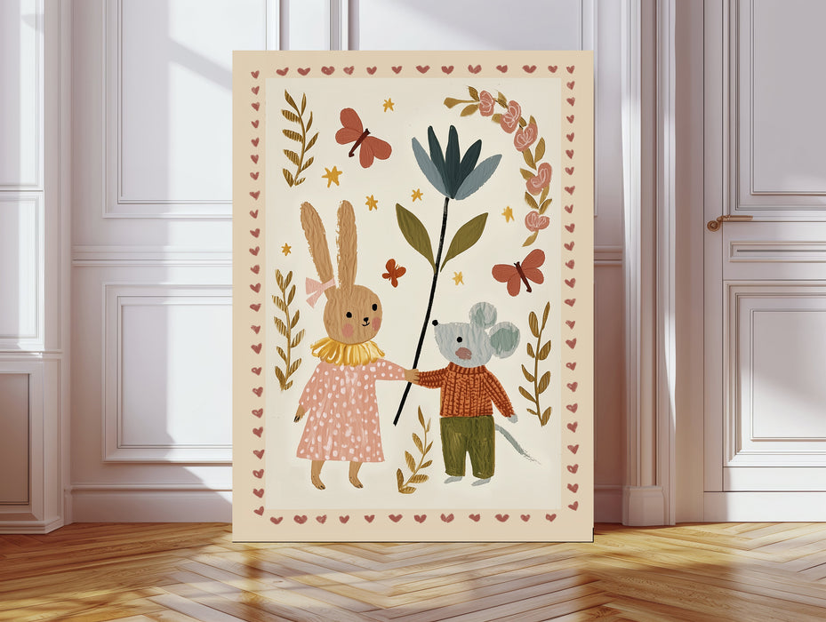 Best Friends: Bunny and Mouse Folk Art Print