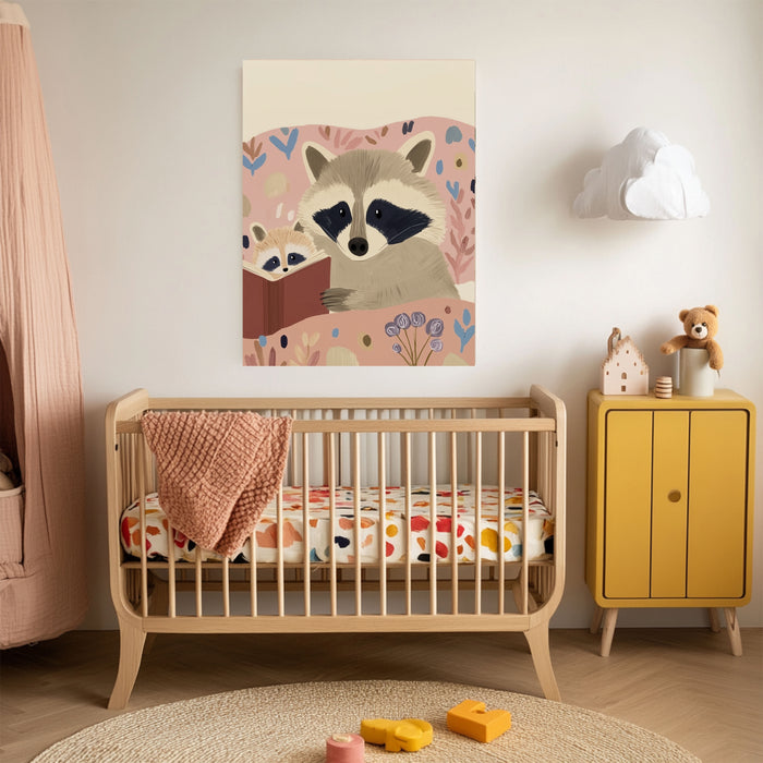 Racoon Book Reading Nursery Art Print
