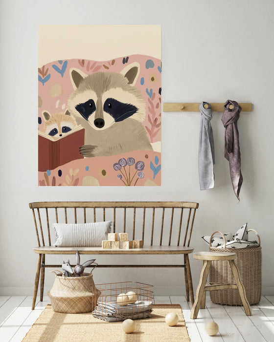 Racoon Book Reading Nursery Art Print