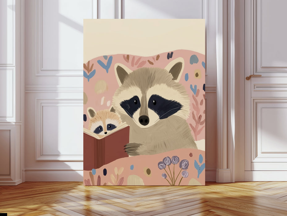 Racoon Book Reading Nursery Art Print