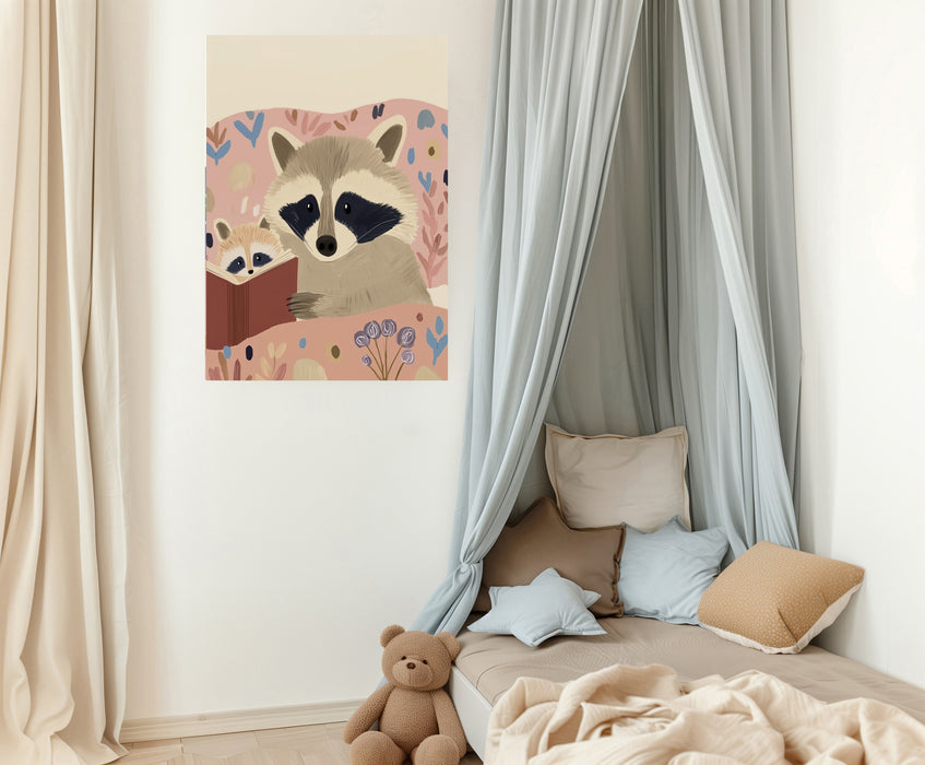 Racoon Book Reading Nursery Art Print