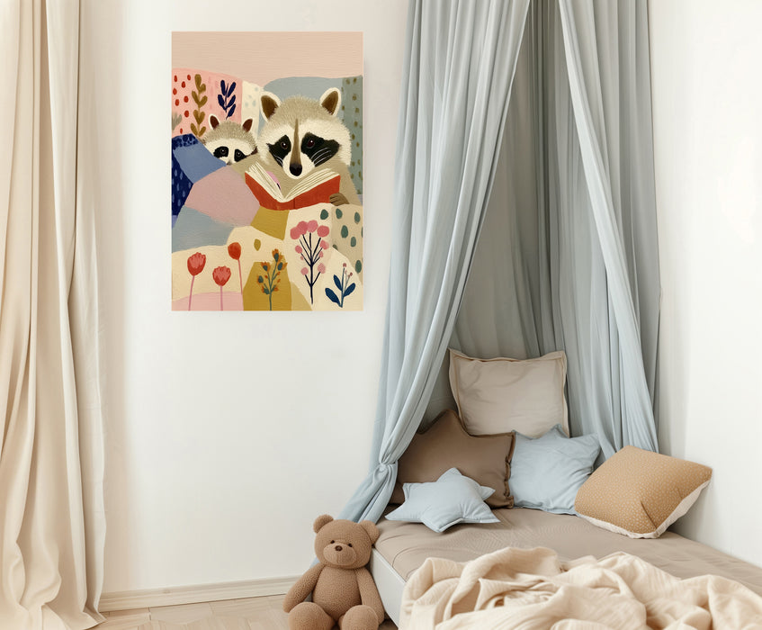 Racoon Book Reading Nursery Art Print