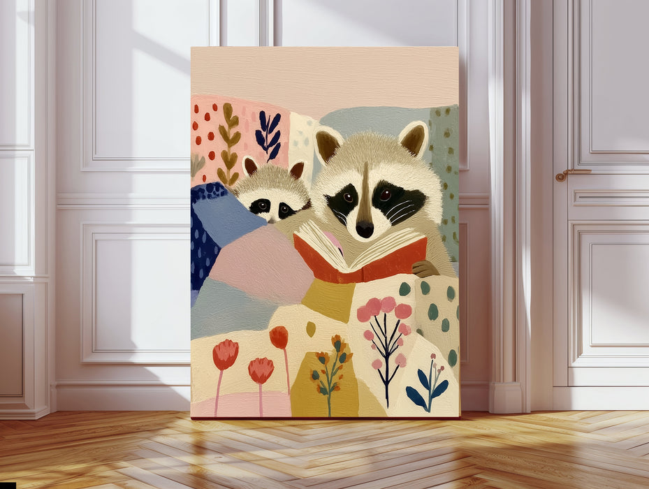 Racoon Book Reading Nursery Art Print