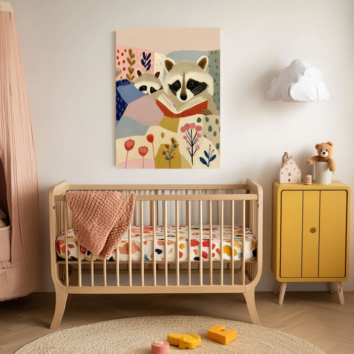 Racoon Book Reading Nursery Art Print