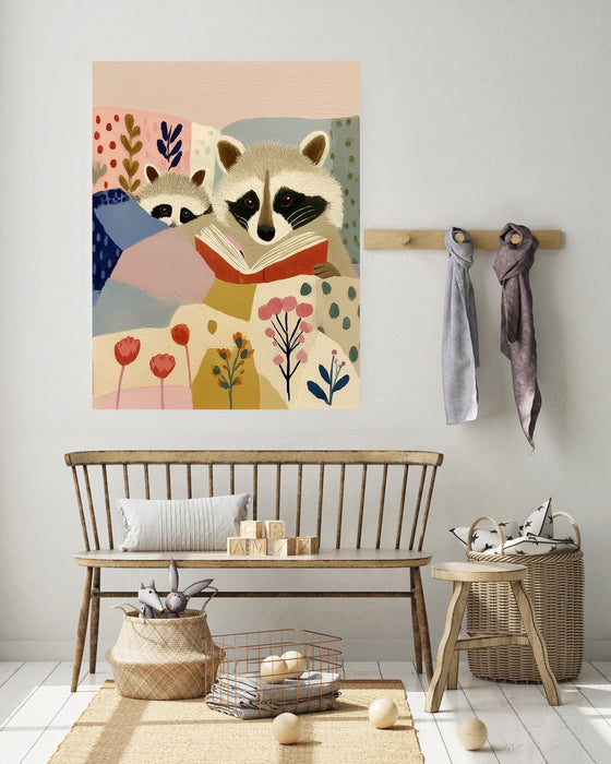 Racoon Book Reading Nursery Art Print
