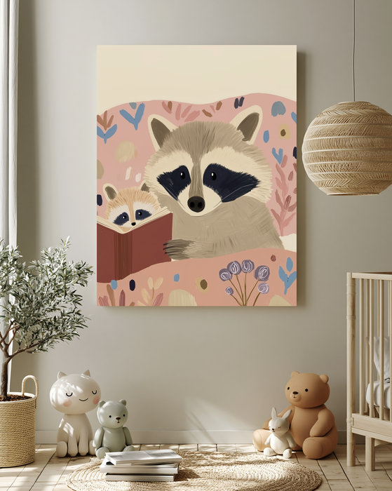 Racoon Book Reading Nursery Art Print