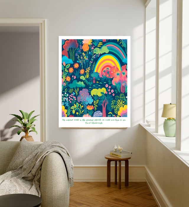 David Attenborough Rainbow Jungle Quote Art Print