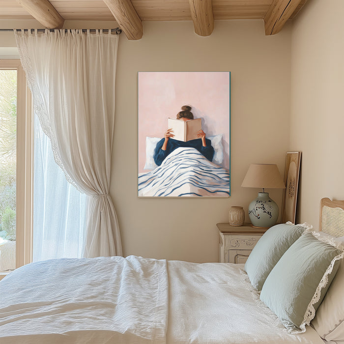 Portrait Female Reading in Bed Art Print