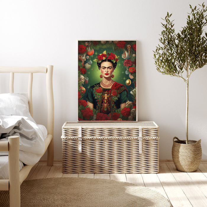 Frida Kahlo Red Flowers  Art Print