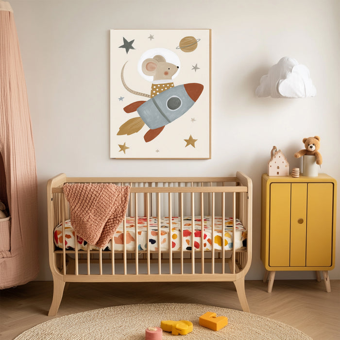 Rocket Space Mouse Nursery Art Print