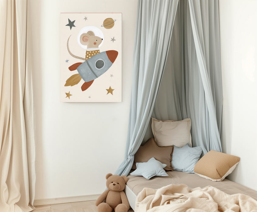 Rocket Space Mouse Nursery Art Print